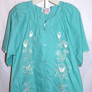 Vintage Mystical Fashions Mint Green Embroidered Bell S/S B-D Shirt Size L NWD